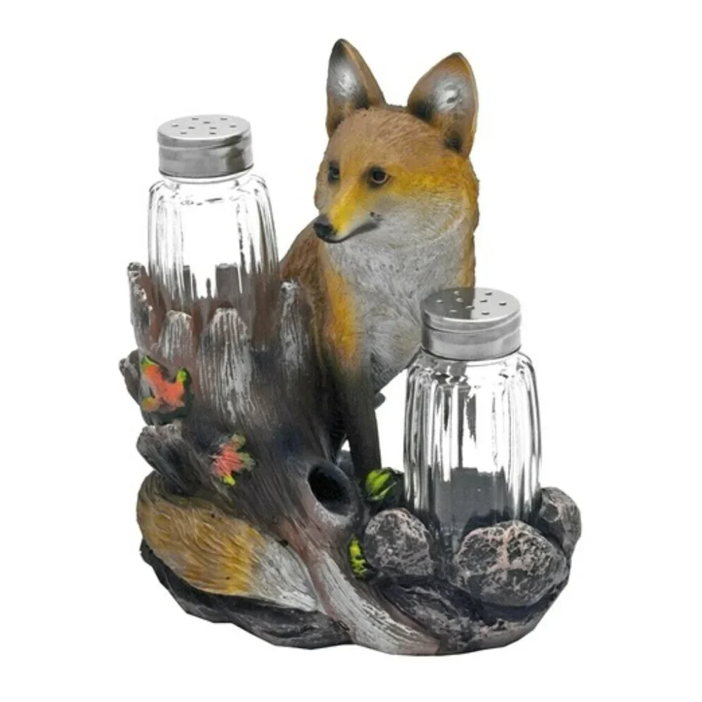 Red Fox Hiding behind a Tree Stump Salt and Pepper Set 6 3/4